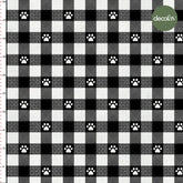 Black and White Cat Paw Gingham Patterned Digital Printed Fabric